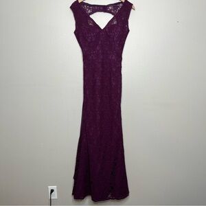 Mori Lee Women Gown‎ Dress 8 Maroon Purple Lace Overlay Formal Ball Prom Open